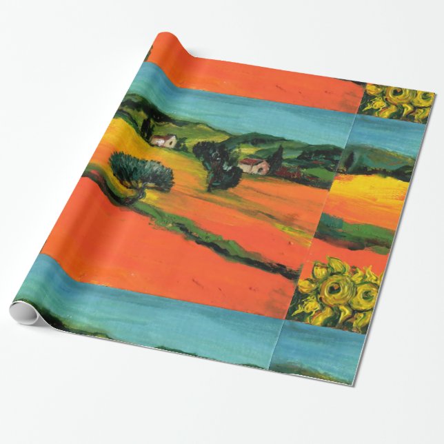 TUSCANY LANDSCAPE WITH SUNFLOWERS WRAPPING PAPER (Unrolled)