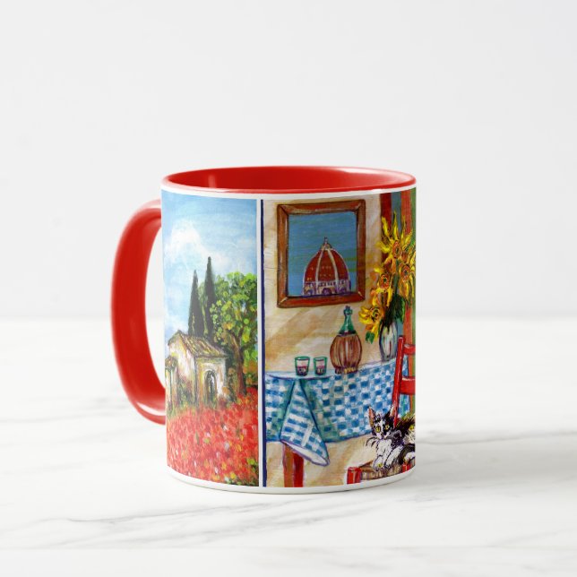 TUSCANY LANDSCAPES,KITCHEN,SUNFLOWERS,CAT AND WINE MUG (Front Left)