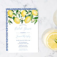 Tuscany Lemons Antique Pattern Blue Bridal Shower