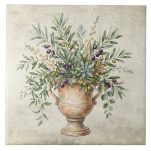 Tuscany Mediterranean Urn Olives Rustic Tile