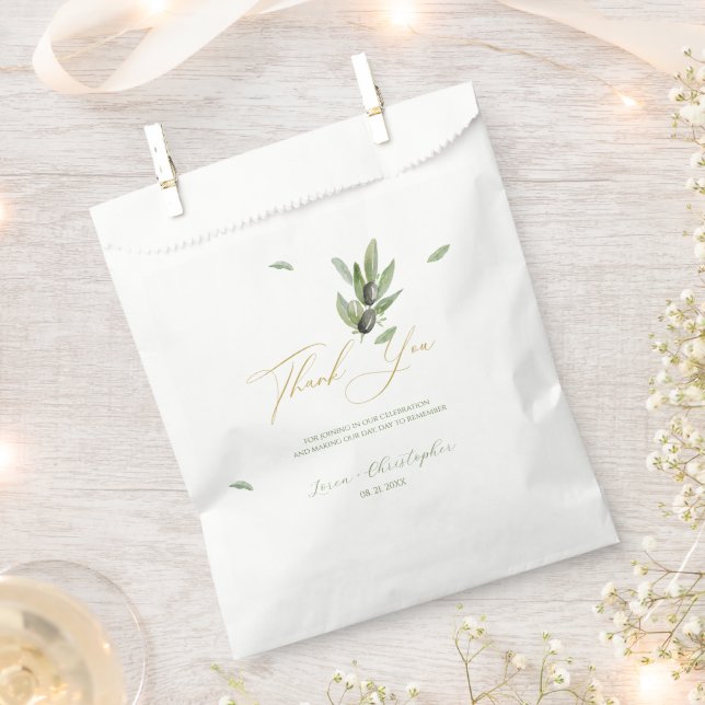  Tuscany Olive Leaves Branch-Thank You Favour Bags (Clipped)