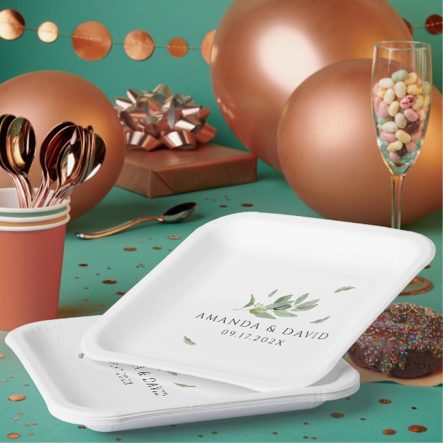  Tuscany Olive Leaves Branch-Thank You Paper Plate (Multi)