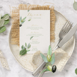Tuscany Olive Leaves Branch-Wedding Menu Invitation