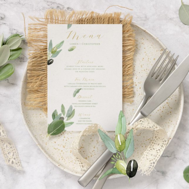  Tuscany Olive Leaves Branch-Wedding Menu Invitation (Creator Uploaded)