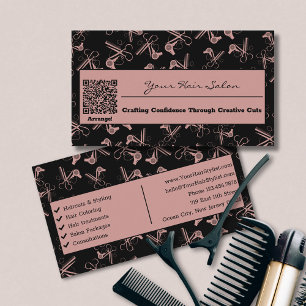 Tuscany Pink & Black QR Code Hair Salon Business Card