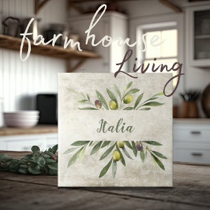 Tuscany Rustic Olive & Branches Italia Script Tile