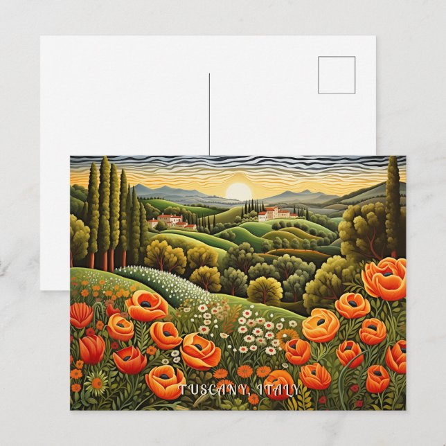 Tuscany Spring Landscape Painting Italy Travel Art Postcard (Front/Back)