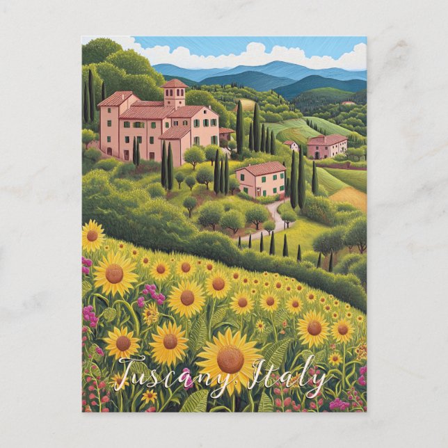 Tuscany Sunflower Valley | Italy Travel | Art Postcard (Front)