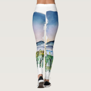 Tuscany Sunrise Watercolor Journey Italy Leggings