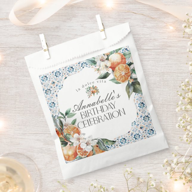Tuscany Tile Citrus Orange Birthday Party Dessert Favour Bags (Clipped)