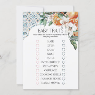 Tuscany Tile Coastal Italian Baby Traits Game Invitation