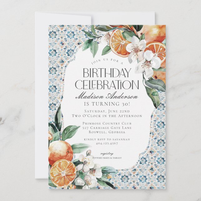Tuscany Tile Coastal Italian Birthday Invitation (Front)