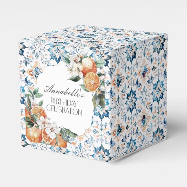 Tuscany Tile Italian Birthday Party Dessert Favour Box (Front Side)
