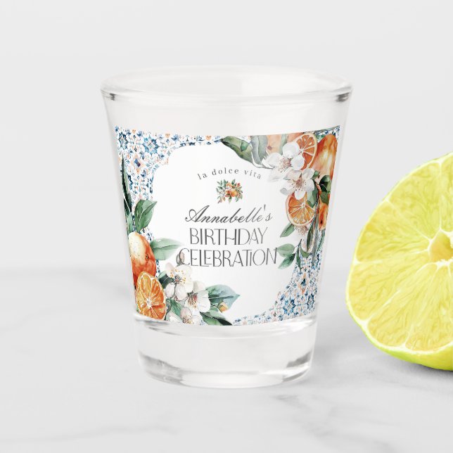 Tuscany Tile Italian Birthday Party Favour Barware Shot Glass (Front)