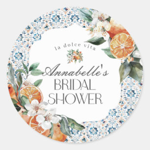 Tuscany Tile Italian Bridal Shower Invitation Classic Round Sticker