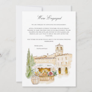 Tuscany Watercolor Engagement Announcement Card