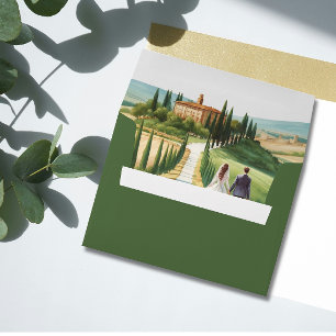 Tuscany Watercolor Illustration Skyline Wedding Envelope
