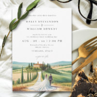 Tuscany Watercolor Illustration Skyline Wedding