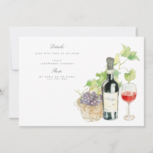 Tuscany Watercolor Italian Rehearsal Dinner Card (Back)
