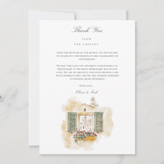 Tuscany Watercolor Italian Thank you Card (Front)