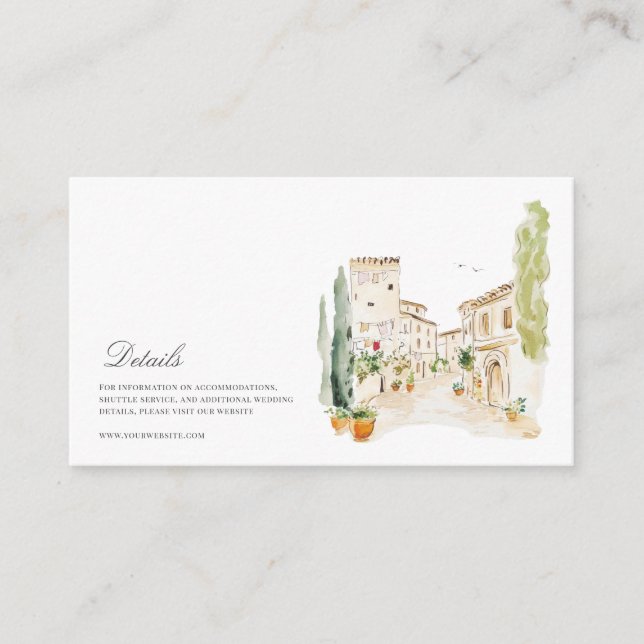Tuscany Watercolor Italian Wedding Details  Enclosure Card (Front)