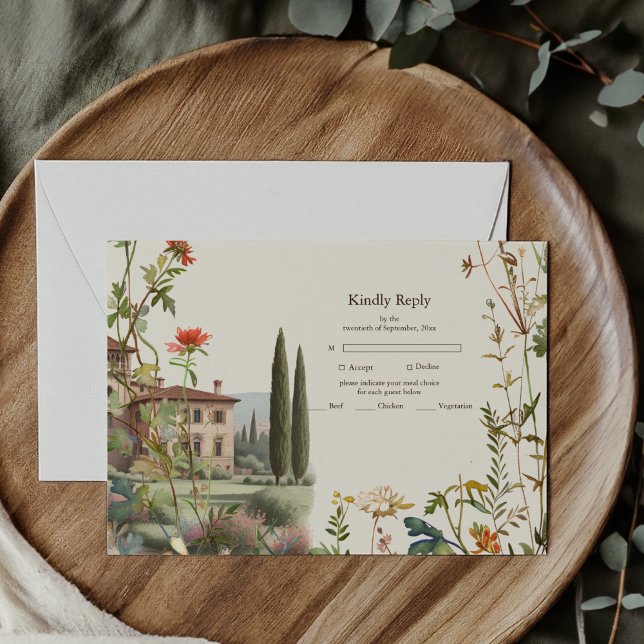 Tuscany Watercolor Italy Destination Wedding RSVP Card (Creator Uploaded)