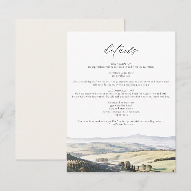 TUSCANY Watercolor Skyline Travel Details Card (Front/Back)