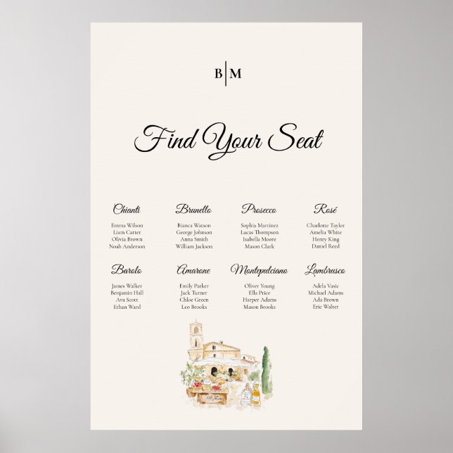 Tuscany Wine Table Wedding Seating Chart Poster (Front)