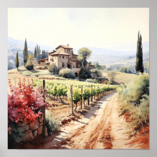Tuscany Winery Watercolor Art Poster