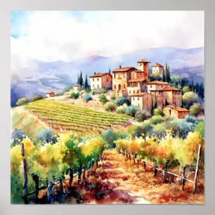 Tuscany Winery Watercolor Art Poster