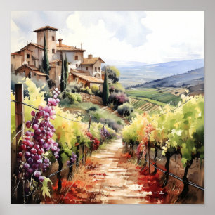 Tuscany Winery Watercolor Art Poster