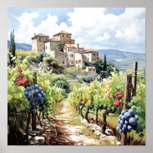 Tuscany Winery Watercolor Art Poster