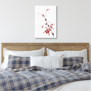 Tuschekunst mit Schnecke und Rotem Bambus Canvas Print