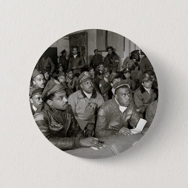 Tuskegee Airmen at Briefing World War II 6 Cm Round Badge (Front)