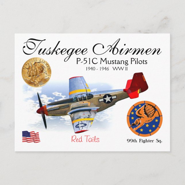TUSKEGEE AIRMEN P-51C MUSTANG PILOTS POSTCARD (Front)