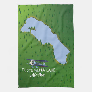 Tustumena Lake Travel map Tea Towel