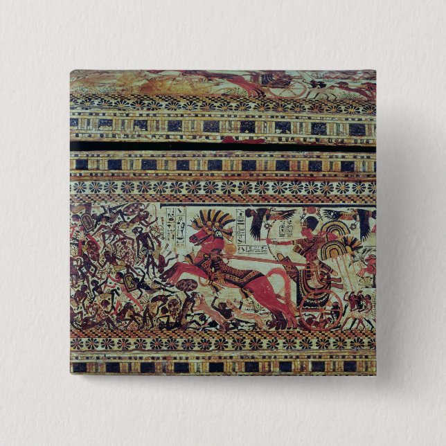 Tutankhamun  on his chariot attacking Africans 15 Cm Square Badge (Front)