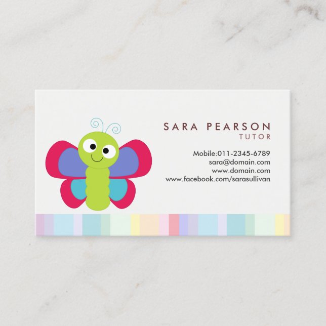 Tutor Cute Colourful Butterfly Business Card (Front)