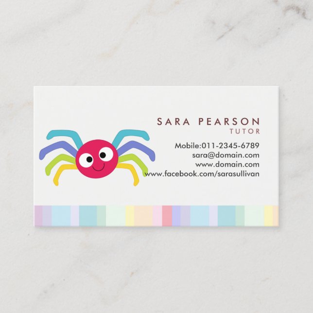 Tutor Cute Colourful Spider Business Card (Front)
