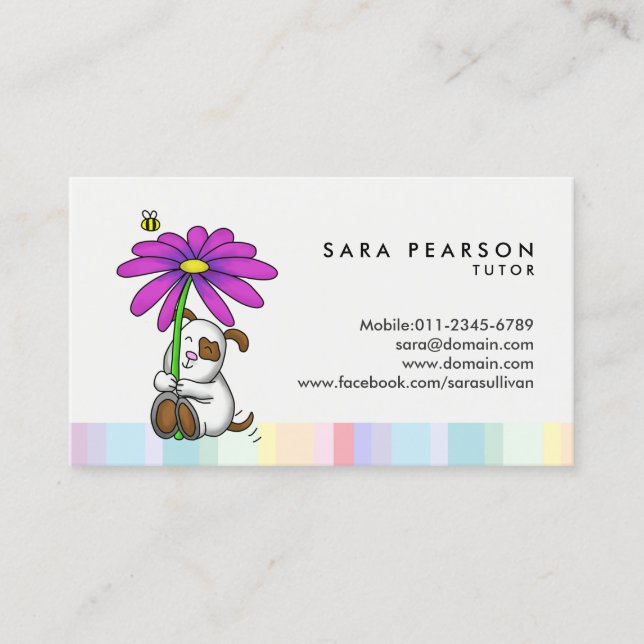 Tutor Cute Dog With Flower Business Card (Front)