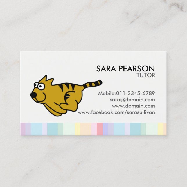 Tutor Cute Running Cat Business Card (Front)