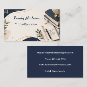 Tutor/Educator Navy Blue & White Business Card