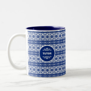 Tutor on Stylish Abstract Pattern in Blue & White  Two-Tone Coffee Mug