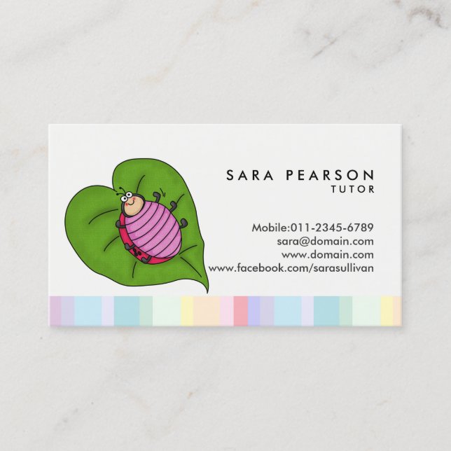 Tutor Tuition Tutoring Cartoon Ladybug Business Card (Front)
