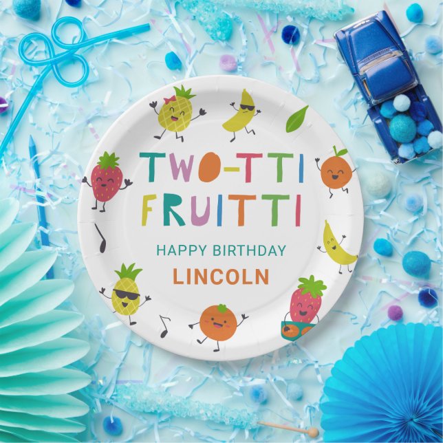 Tutti Fruitti Birthday Custom Cute Fruits Paper Plate (Party)
