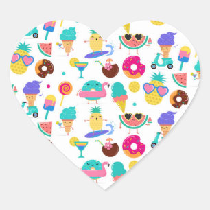 Tutti Fruitti Summer Fruit Ice Cream Treats Party Heart Sticker