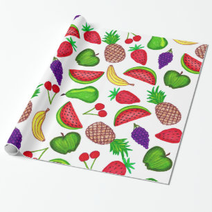 Tutti Fruity Hand Drawn Summer Mixed Fruit Wrapping Paper