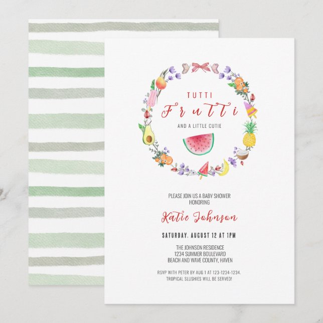 Tutti Frutti Baby Shower, Summer Tropical Shower Invitation (Front/Back)