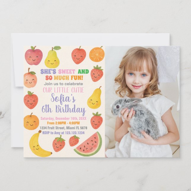 Tutti Frutti Birthday Invitation with photo (Front)