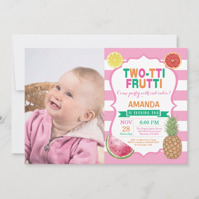 Tutti Frutti Birthday Party Invitation 2nd Bday (Front)